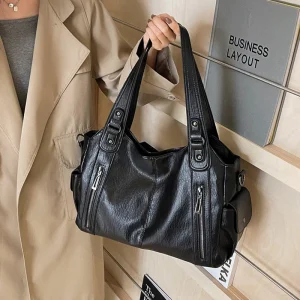 Sac à main de luxe pour femmes, sac à bandoulière rétro européen et américain, Texture de couleur unie, grande capacité, sac de voyage d&rsquo;affaires et de transport