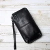 sac à main en cuir véritable pour homme, cuir souple, rétro décontracté, couche supérieure, cuir de vachette, portefeuille long, grande capacité, fermeture éclair, sac pour téléphone