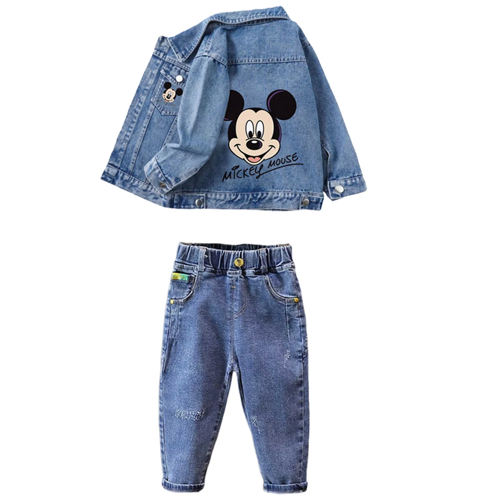 ensembles de vêtements pour enfants printemps automne bébé garçons filles mickey mouse minnie coton denim veste manteau + jean pantalon 2pce costume décontracté