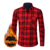 chemise à manches longues pour hommes, taille américaine, automne hiver, chaud, polaire épaisse, plaid, grande taille, mode, fer gratuit