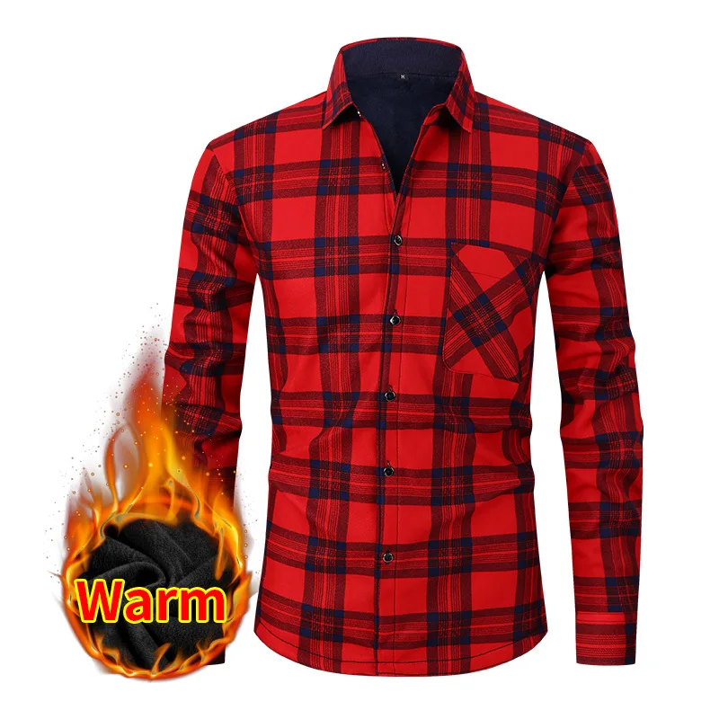 chemise à manches longues pour hommes, taille américaine, automne hiver, chaud, polaire épaisse, plaid, grande taille, mode, fer gratuit