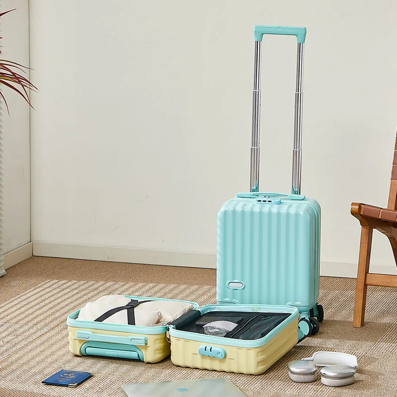 bagage portable de 14 pouces avec 3 poignées d'extension, sac à main, valise de voyage légère avec tasse et support pour téléphone