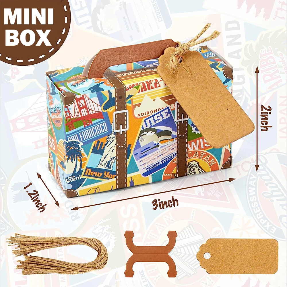 mini valise vintage, coffrets cadeaux de fête, cadeaux de mariage, thème de voyage, décoration de fête d'anniversaire, fournitures de réception nuptiale