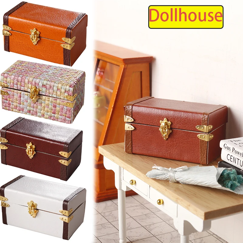 valise miniature pour maison de poupée 1:12, boîte à bagages en cuir vintage, boîte de rangement, modèle de maison, décoration, jouet, accessoires pour maison de poupée