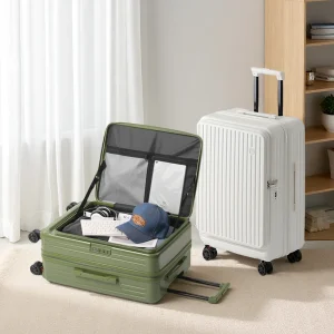 Valise extensible de grande capacité, ouverture latérale multifonction, valise d’embarquement, porte-gobelet, roues de frein absorbant les chocs