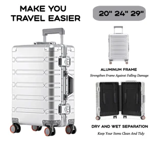 Ensemble de bagages durables de grande capacité, valise en aluminium pour femmes et filles, bagage à main pour voyage d’embarquement 2024 20/24/29 Ensemble de bagages durables de grande capacité, valise en aluminium pour femmes et filles, bagage à main pour voyage d’embarquement 2024 20/24/29