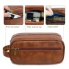 sac de lavage en cuir pour hommes, sac de voyage, voyages d'affaires, sac à cosmétiques portable, grande capacité, conception multi poches, sac de lavage en cuir