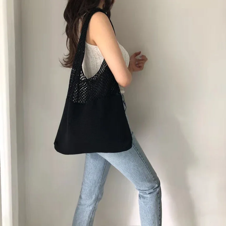 sacs à main tricotés de styliste pour femmes, fourre tout de grande capacité, sac de plage d'été, grands sacs à main décontractés, sacs à bandoulière tissés creux