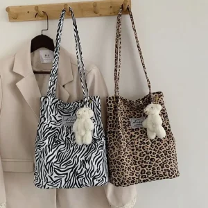 Grand sac fourre-tout Chic et décontracté, sac à bandoulière léopard pour dames, sac en toile, nouveau sac de Shopping imprimé pour étudiant Grand sac fourre-tout Chic et décontracté, sac à bandoulière léopard pour dames, sac en toile, nouveau sac de Shopping imprimé pour étudiant