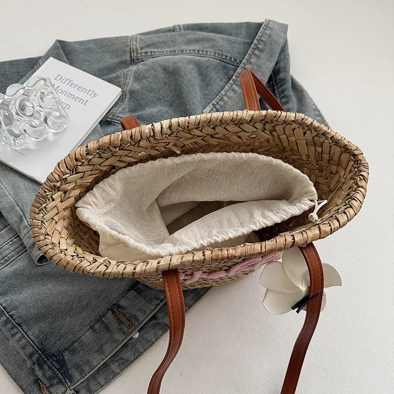 sac de paille de styliste pour femmes, sac à main tissé à la main en rotin, sac à bandoulière de plage d'été, panier de shopping, 2024