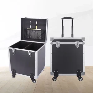 Boîte à outils portable avec roues en aluminium, valise d&rsquo;évaluation, grande mallette de vol rigide, outils de rangement, boîtes de transport professionnelles