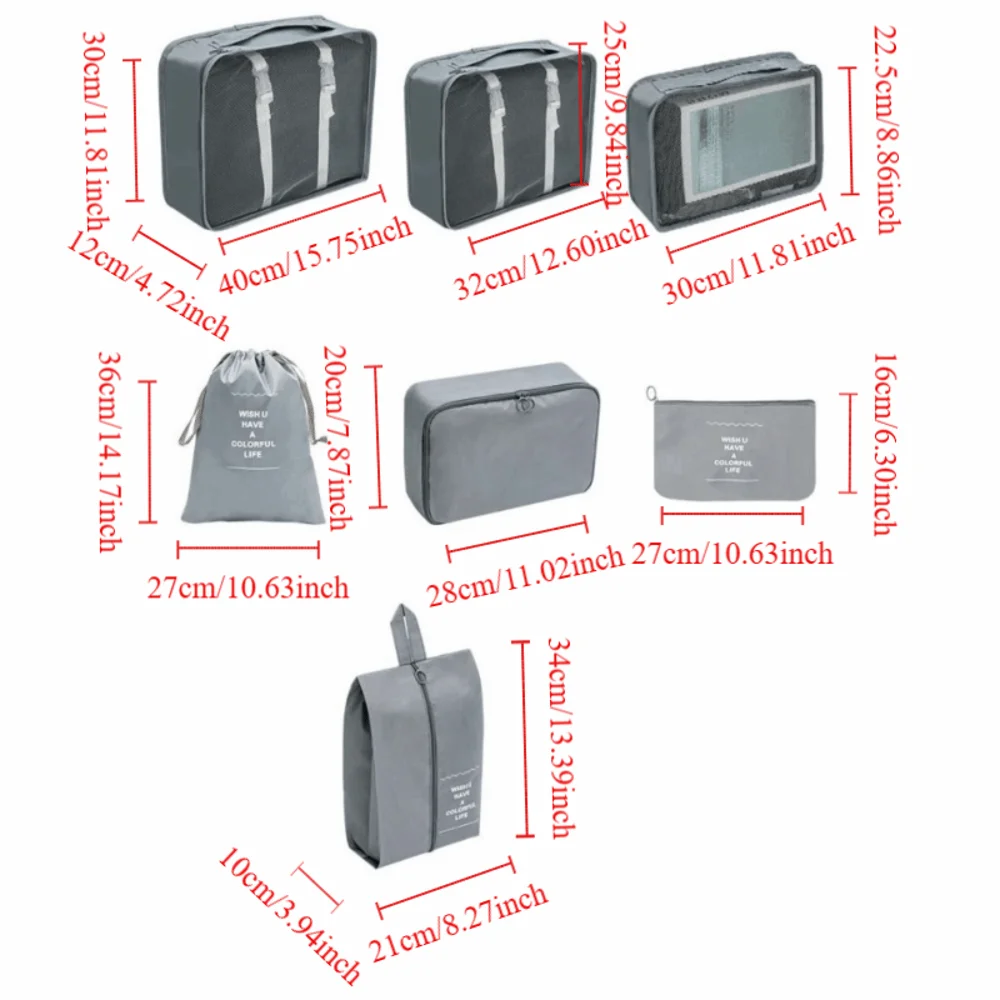 7 pièces/ensemble grande capacité organisateur de voyage sacs de rangement valise pliante étanche cubes d'emballage ensemble étuis portables