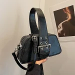 Petit sac à main rétro en cuir pour femme, sac à bandoulière, sac à main à fermeture éclair, noir, café, rivet, initié, poignet, mode
