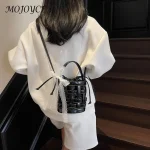 Sac seau tissé en PU pour femmes, sac à bandoulière de grande capacité avec cordon de serrage, sac de transport quotidien, sac de plage d&rsquo;été