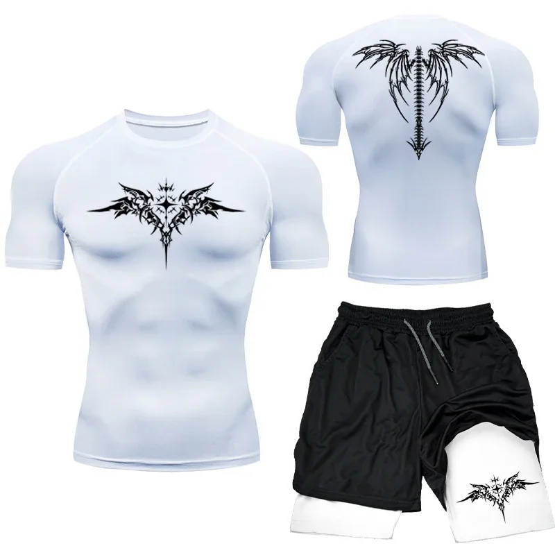 nouveau mma boxe compression ensemble vêtements de sport pour hommes séchage rapide shorts de sport t shirt course entraînement serré sport rashguard costume