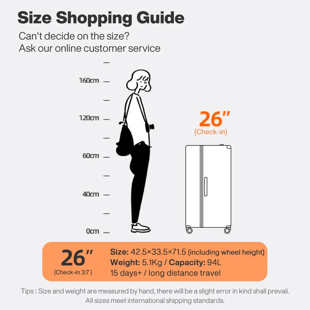 mixi valise grande capacité boîtier de chariot 26 pouces vérifié dans dur roues roulantes bagages large poignée valises de voyage m9276dh