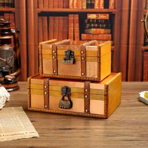 Boîte de rangement en bois faite à la main avec serrure, valise vintage, coffre à bijoux de style européen, accessoires de photographie, étuis cadeaux Boîte de rangement en bois faite à la main avec serrure, valise vintage, coffre à bijoux de style européen, accessoires de photographie, étuis cadeaux