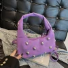 Sac à main de luxe clouté perlé pour femme, sac à main en cuir suédé, sacs à bandoulière initiés, sac à main solide, papier rouge vin, violet