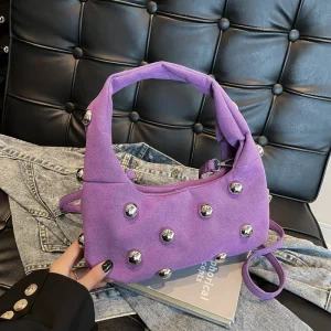 Sac à main de luxe clouté perlé pour femme, sac à main en cuir suédé, sacs à bandoulière initiés, sac à main solide, papier rouge vin, violet
