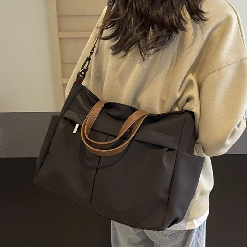sac à main élégant en nylon, poches multiples, grande capacité, fourre tout pour femmes, sac à bandoulière léger et décontracté, shopping quotidien