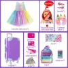 vêtements et accessoires de poupée de 18 pouces, valise de voyage, ensemble comprenant oreiller, sac licorne, appareil photo, ordinateur, téléphone, passeport pour enfants gi