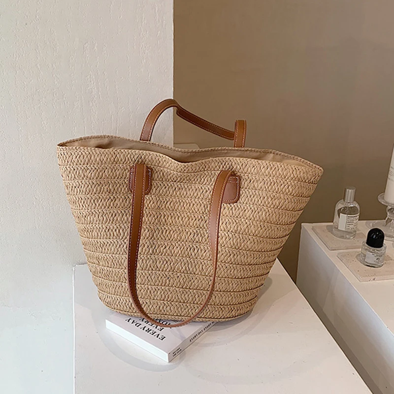 sac à bandoulière de grande capacité pour femmes, panier tissé en paille d'été, sac à main de luxe de styliste, sac de plage, fourre tout de shopping bali