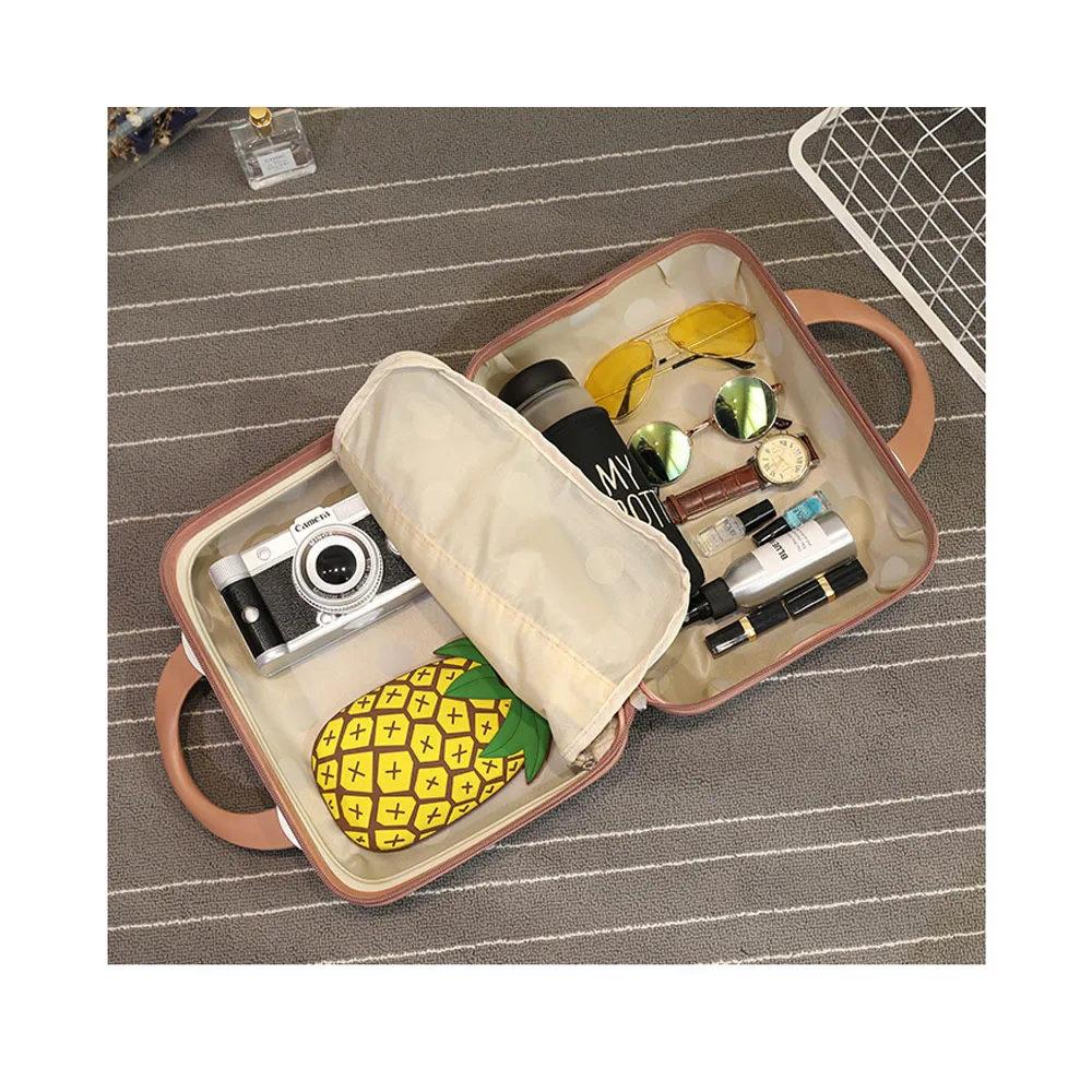 nouvelle valise de voyage pour femmes, 14 pouces, kaki/rose/argent/noir, petite valise de voyage pour femmes, matériau de compression, taille: 30 15 23cm