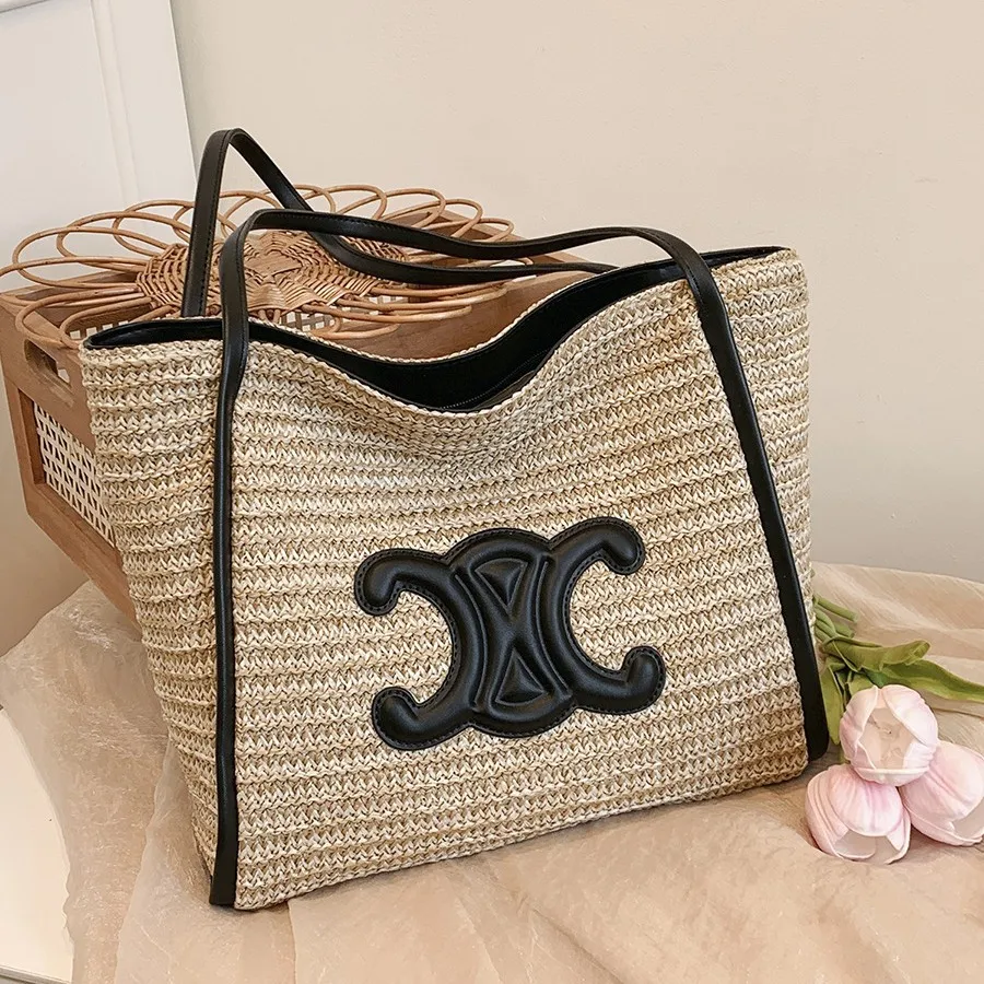 sac fourre tout en paille tissé à la main, sac à bandoulière en rotin boho avec ajouré, sac de plage spacieux, sac à bandoulière artistique fait à la main pour femmes