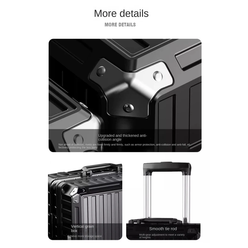 porte valise de grande capacité, cadre en aluminium de 28 pouces, boîtier de chariot épais, combinaison de bagages d'affaires, serrure tsa