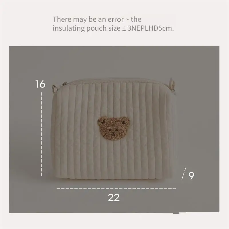 sac de landau portable 22x16x9cm, sac de rangement de couches ours mignon, facile à nettoyer, sac brodé à fermeture éclair, sac multifonctionnel pour maman