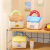 sac de maquillage de cabine mignon de grande capacité, étui à cosmétiques portatif kawaii en forme de maison, étui de rangement carré, sac de rangement portable pour filles