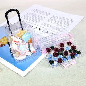 Mini valise avec poignée, boîte de rangement transparente pour petits accessoires, articles décoratifs DIY, ornements de table, boîte de rangement Mini valise avec poignée, boîte de rangement transparente pour petits accessoires, articles décoratifs DIY, ornements de table, boîte de rangement