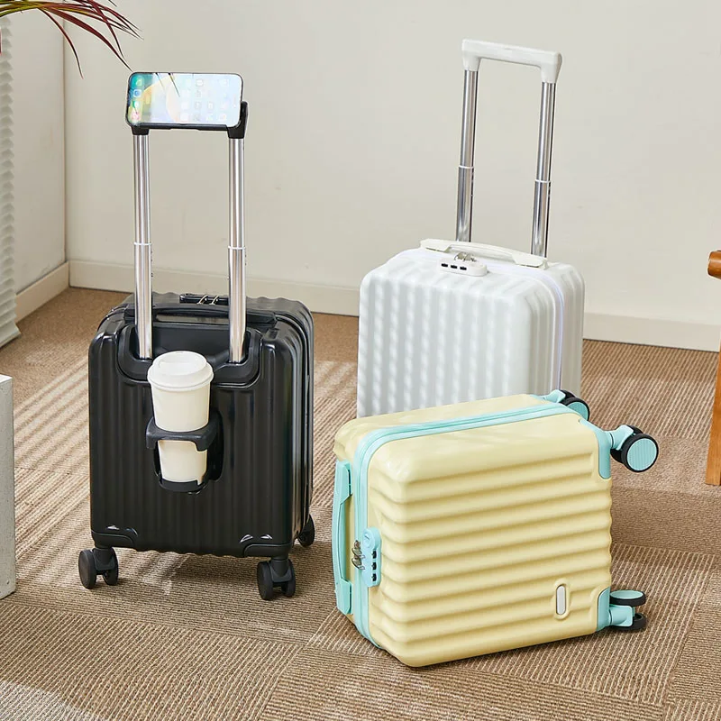 bagage portable de 14 pouces avec 3 poignées d'extension, sac à main, valise de voyage légère avec tasse et support pour téléphone
