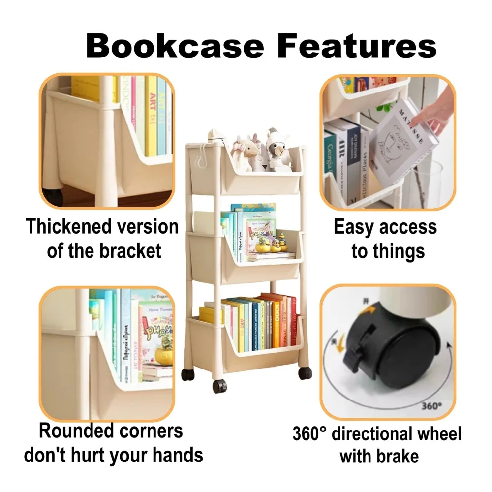 bibliothèque t1 à roulettes pour enfants, rangement pour jouets à la maison, étagères de lecture, meubles à roulettes, petite bibliothèque