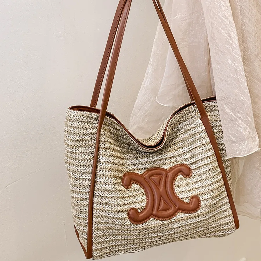 Sac fourre-tout en paille tissé à la main, sac à bandoulière en rotin Boho avec ajouré, sac de plage spacieux, sac à bandoulière artistique fait à la main pour femmes Sac fourre-tout en paille tissé à la main, sac à bandoulière en rotin Boho avec ajouré, sac de plage spacieux, sac à bandoulière artistique fait à la main pour femmes