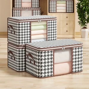 Boîte de rangement Visible de grande capacité, organisateur de vêtements ménagers portables avec poignées, conteneur pliable anti-poussière à fermeture éclair pour couette Boîte de rangement Visible de grande capacité, organisateur de vêtements ménagers portables avec poignées, conteneur pliable anti-poussière à fermeture éclair pour couette