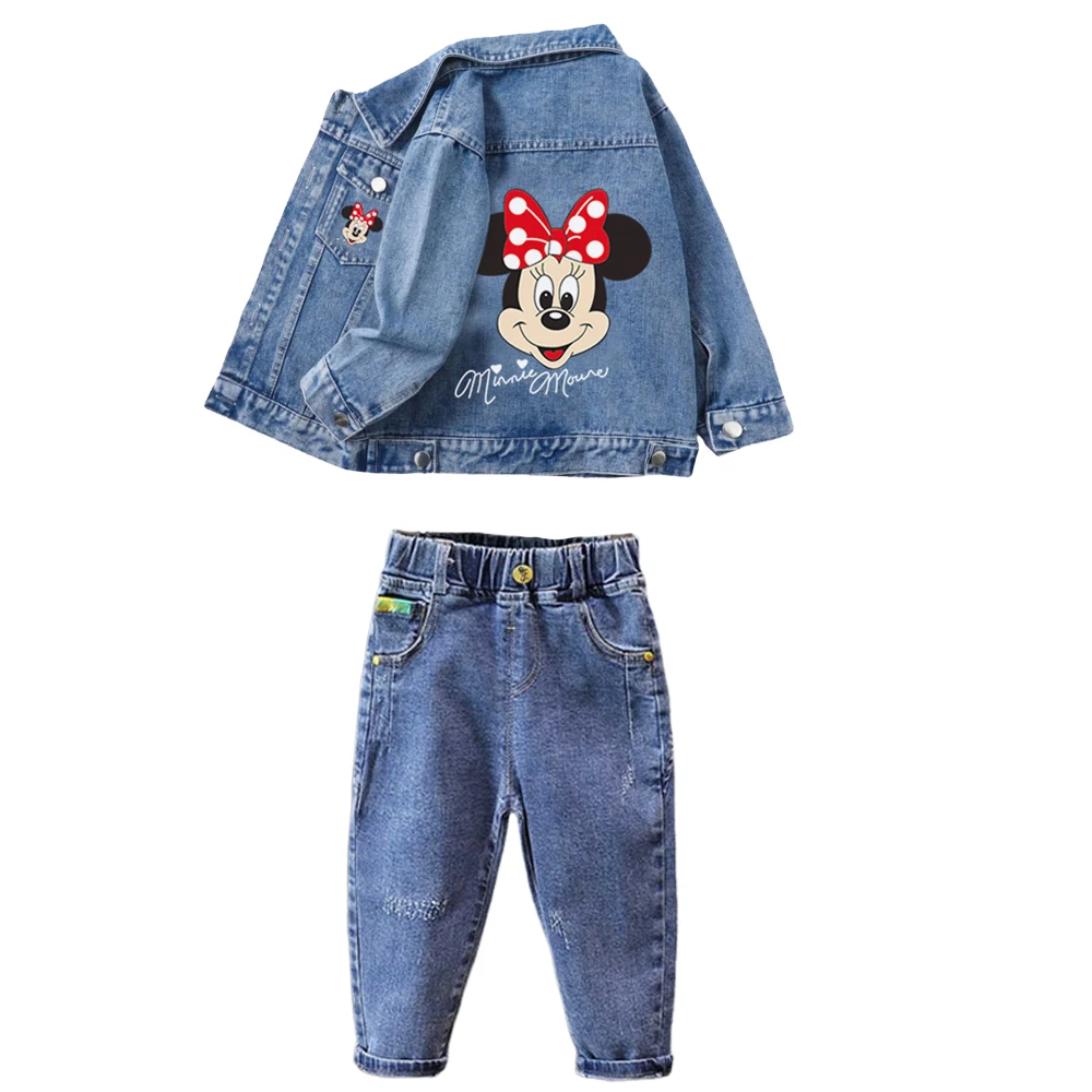 ensembles de vêtements pour enfants printemps automne bébé garçons filles mickey mouse minnie coton denim veste manteau + jean pantalon 2pce costume décontracté