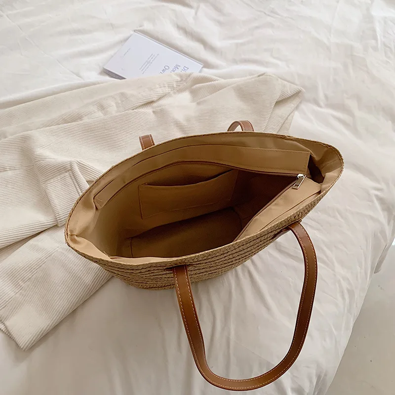 sac à bandoulière de grande capacité pour femmes, panier tissé en paille d'été, sac à main de luxe de styliste, sac de plage, fourre tout de shopping bali