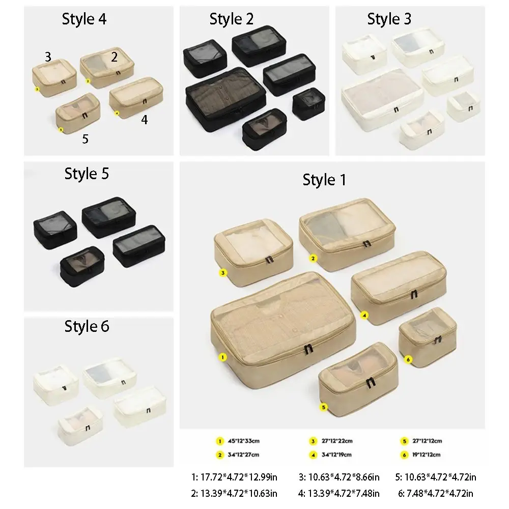 ensemble de sacs de rangement de voyage portables, valise à compression pliable, pochette transparente, organisateur d'emballage polyvalent 4/6 pièces