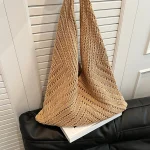 Sac fourre-tout en Crochet fait à la main pour femmes, sac tricoté de grande capacité, sac à bandoulière tendance de plage d&rsquo;été de styliste ajouré, kaki