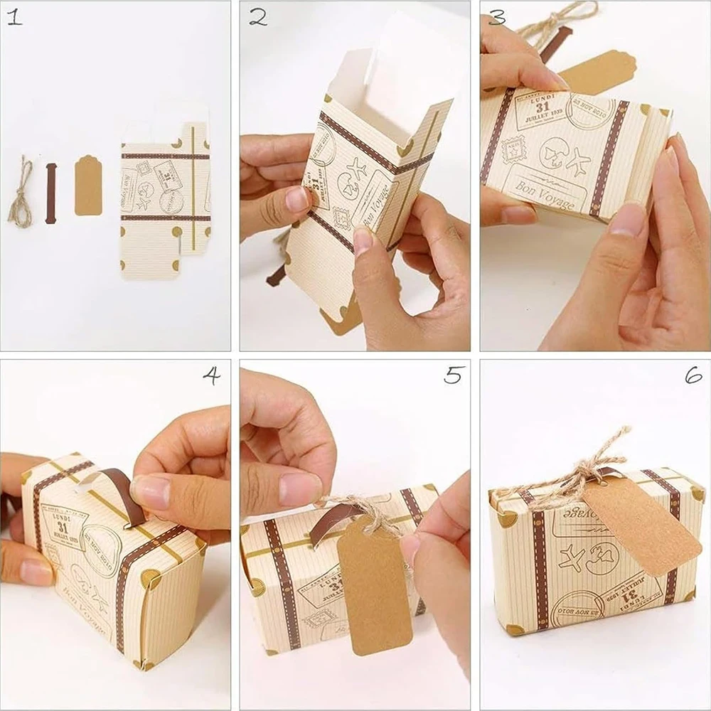 mini valise vintage, coffrets cadeaux de fête, cadeaux de mariage, thème de voyage, décoration de fête d'anniversaire, fournitures de réception nuptiale