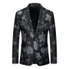 Veste de costume brodée florale pour hommes, grande taille, vêtements de cérémonie, simple boutonnage, coupe cintrée, Blazer à revers cranté pour scène et affaires, M-6XL
