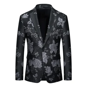 Veste de costume brodée florale pour hommes, grande taille, vêtements de cérémonie, simple boutonnage, coupe cintrée, Blazer à revers cranté pour scène et affaires, M-6XL