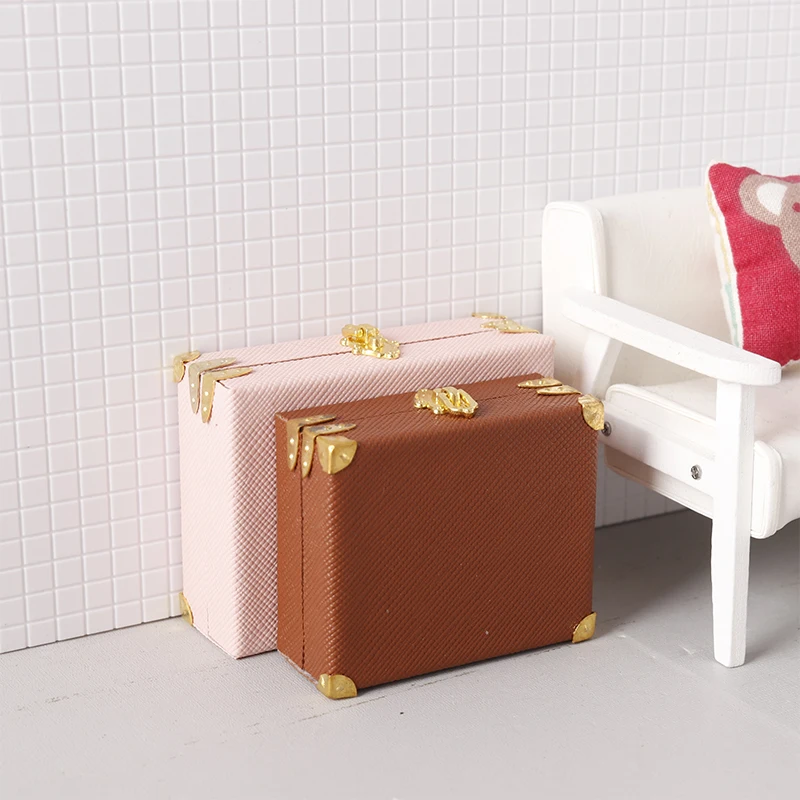mini valise miniature en cuir vintage, 1:12, boîte de rangement, modèle de maison, décoration de bureau, micro scène