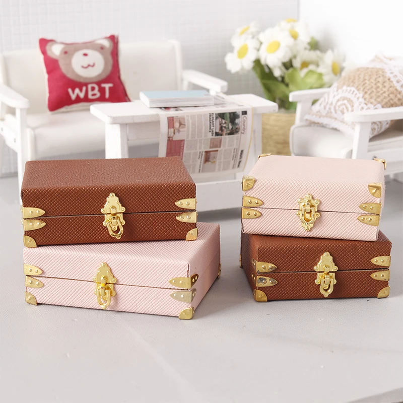 mini valise miniature en cuir vintage, 1:12, boîte de rangement, modèle de maison, décoration de bureau, micro scène