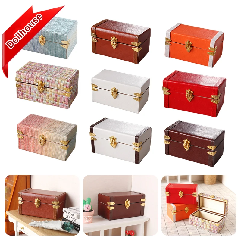 valise miniature pour maison de poupée 1:12, boîte à bagages en cuir vintage, boîte de rangement, modèle de maison, décoration, jouet, accessoires pour maison de poupée