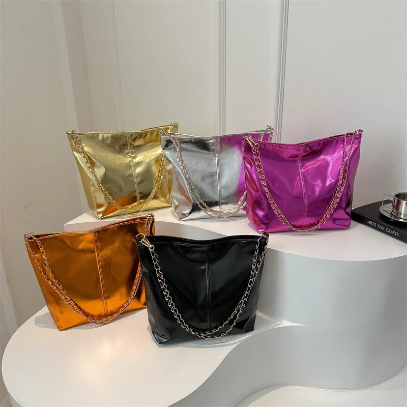sac à main à poignée supérieure en pu pour femme, sac initié par un designer de luxe, sac à provisions à la mode, haute capacité, argent, or, fourre tout décontracté sous les bras