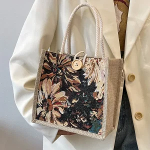 Sac à main portable en lin pour femme, style ins, sacs à main pour étudiants, sacs à poignée supérieure pour femme, créateur de luxe, mode Sac à main portable en lin pour femme, style ins, sacs à main pour étudiants, sacs à poignée supérieure pour femme, créateur de luxe, mode