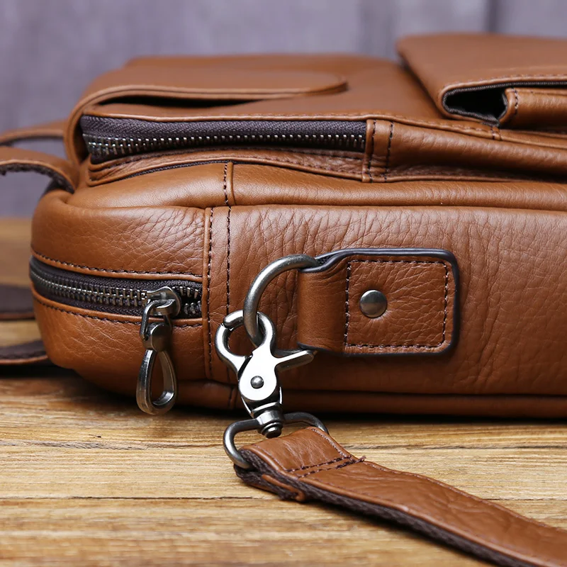 sac à main en cuir véritable pour hommes, style vertical, sac à bandoulière à la mode, couche supérieure en peau de vache, porte documents à fermeture éclair fait à la main