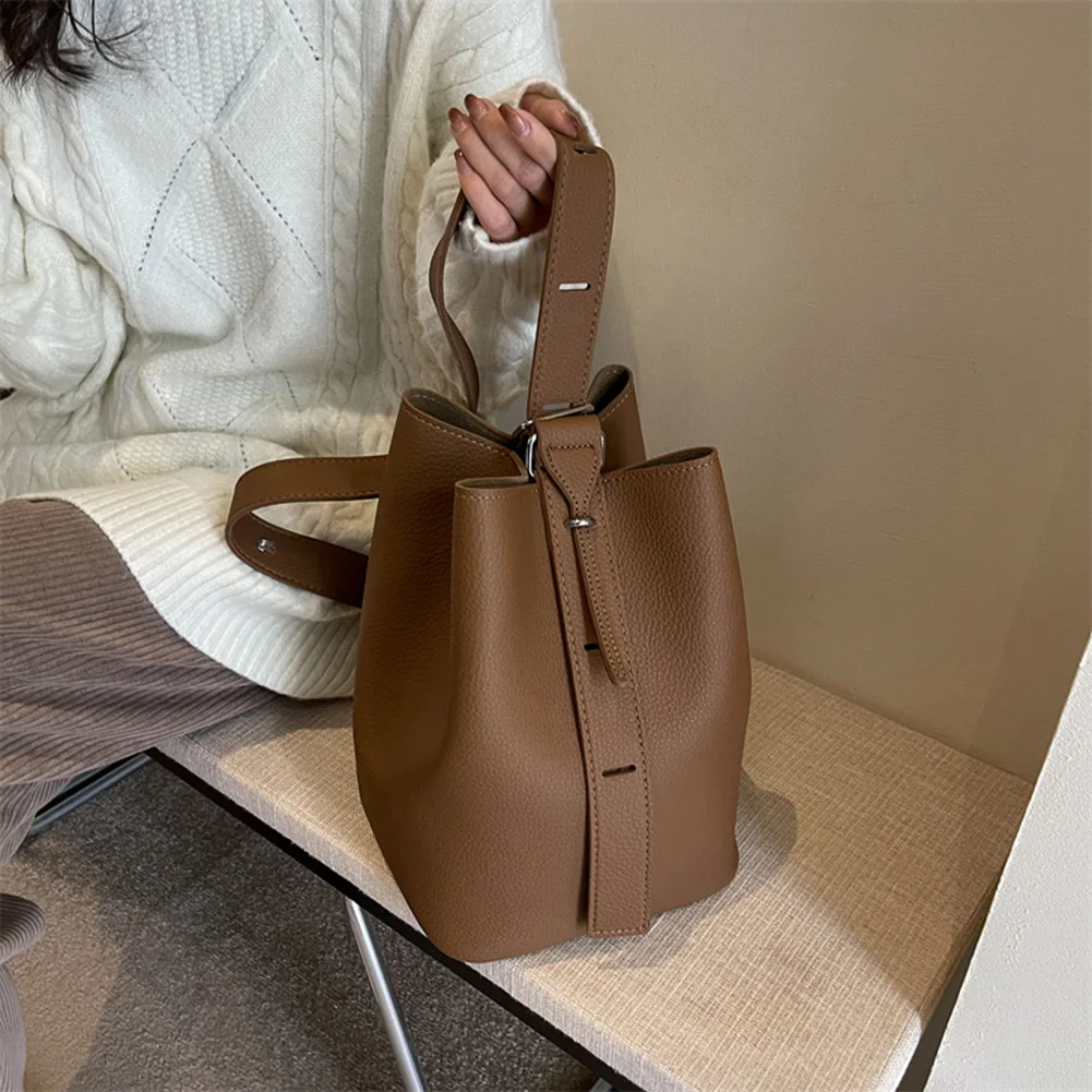 sac de shopping polyvalent pour femmes, seau de grande capacité, sac d'épicerie, sangle réglable, sac simple de couleur unie avec pochette assortie